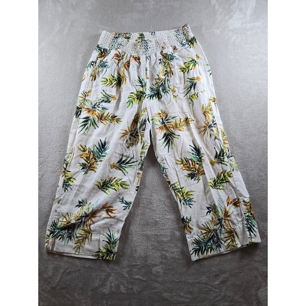 Westbound Petites Linen Blend Pants Womens PL Wide Leg Floral Cropped Capri Boho